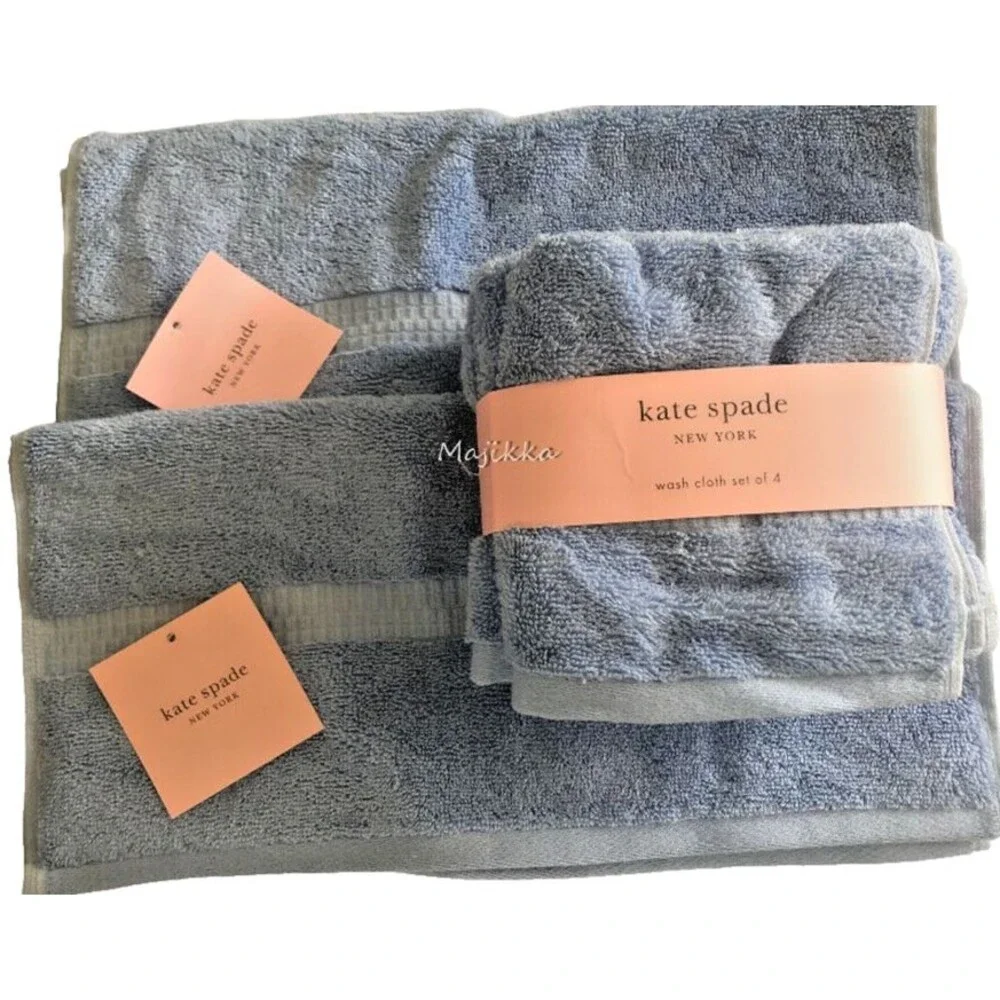 Kate Spade 2 Hand Towels 4 Washcloths Facecloths Light Blue Bathroom Dorm